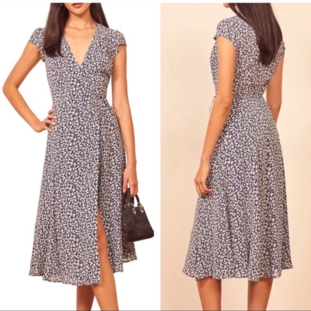 Reformation Carina Soho Blue Floral Midi Wrap Dress New Size Extra Large